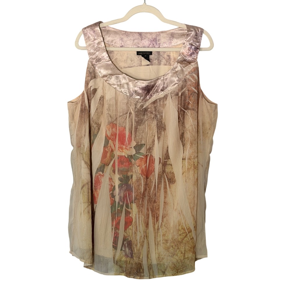 Lane Bryant Women's 24 Beige Purple Floral Lined Sleeveless Blouse | SKU 1108